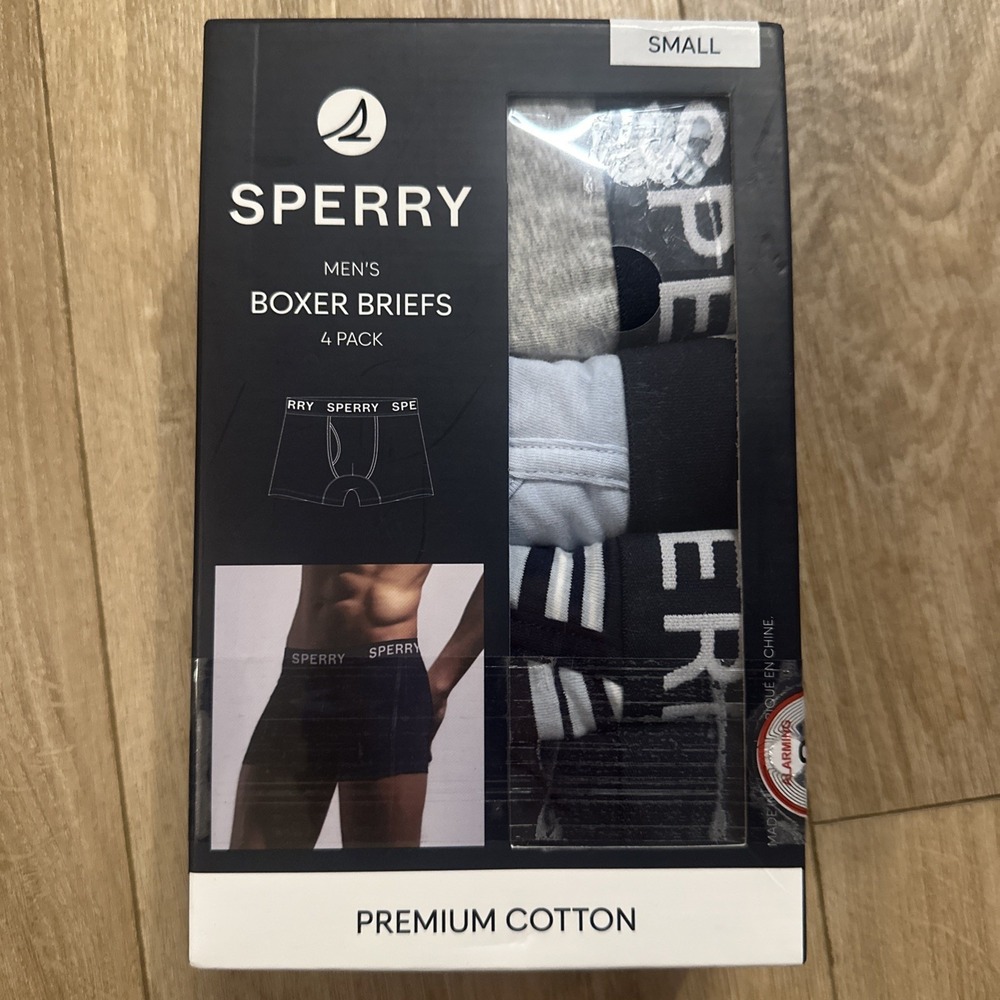 Sperry Men's Boxer Briefs Premium Cotton‎ 4 Pack Blue/Gray Small 27-29 NIB